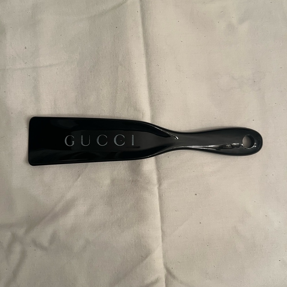 Gucci Black Shoe Horn with White Logo Print